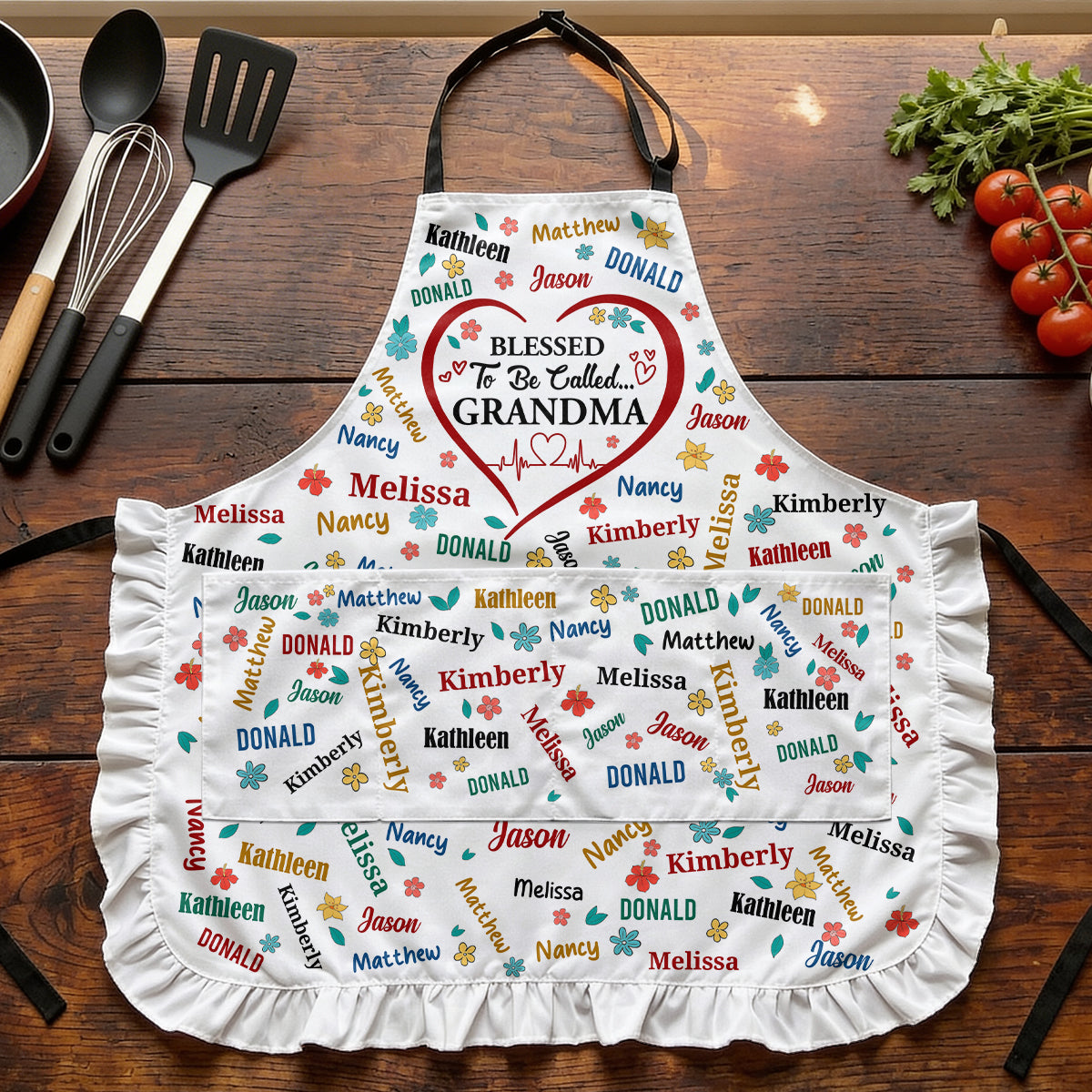 Blessed To Be Called Grandma Colorful - Personalized Ruffled Apron