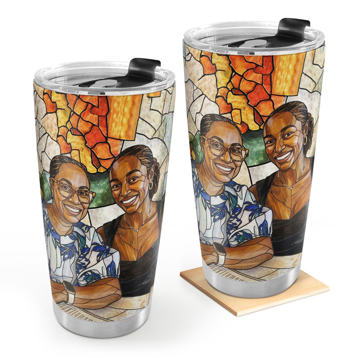 Custom Photo Stained Glass Portrait Mom Grandma Parents Family - Personalized Stainless Steel Tumbler