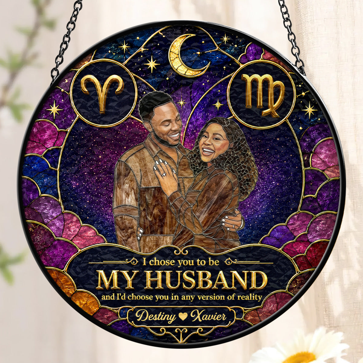 Custom Photo I Choose You Zodiac Destiny  - Personalized Stained Glass Window Hanging Suncatcher