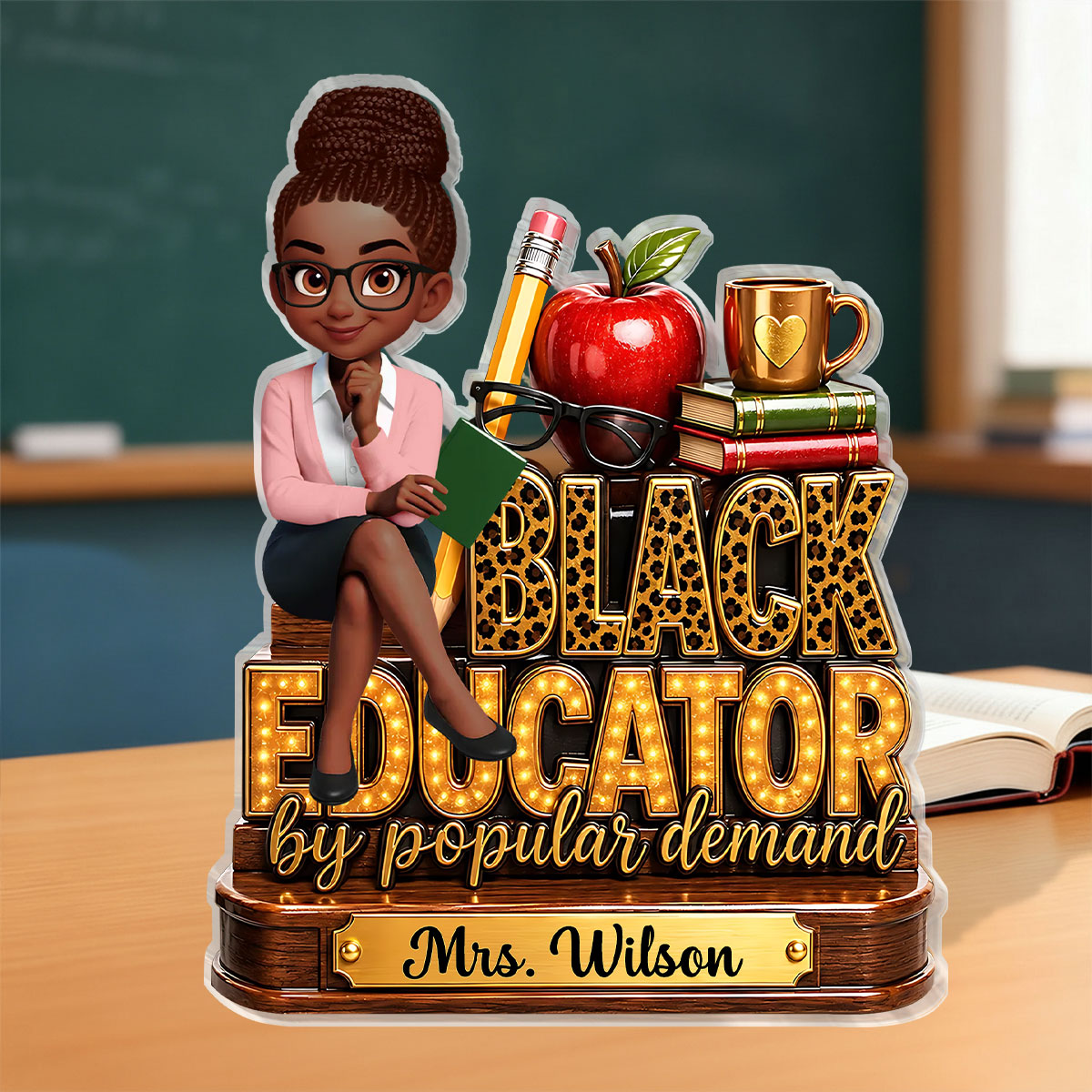 Black Educator Back To School Decor For Teacher - Personalized Custom Shaped Acrylic Plaque