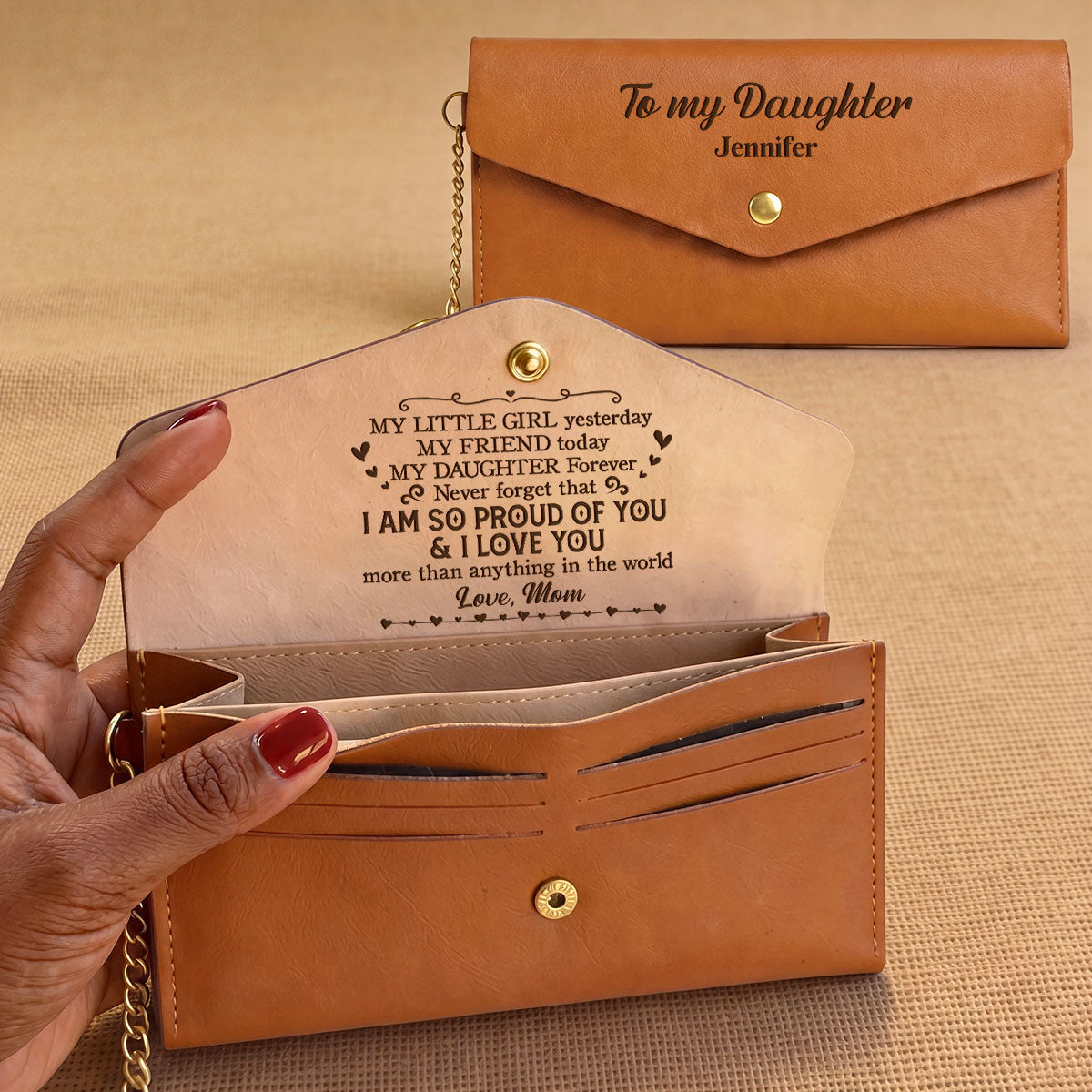 My Little Girl Yesterday, My Friend Today, My Daughter Forever - Personalized Leather Envelope Wallet