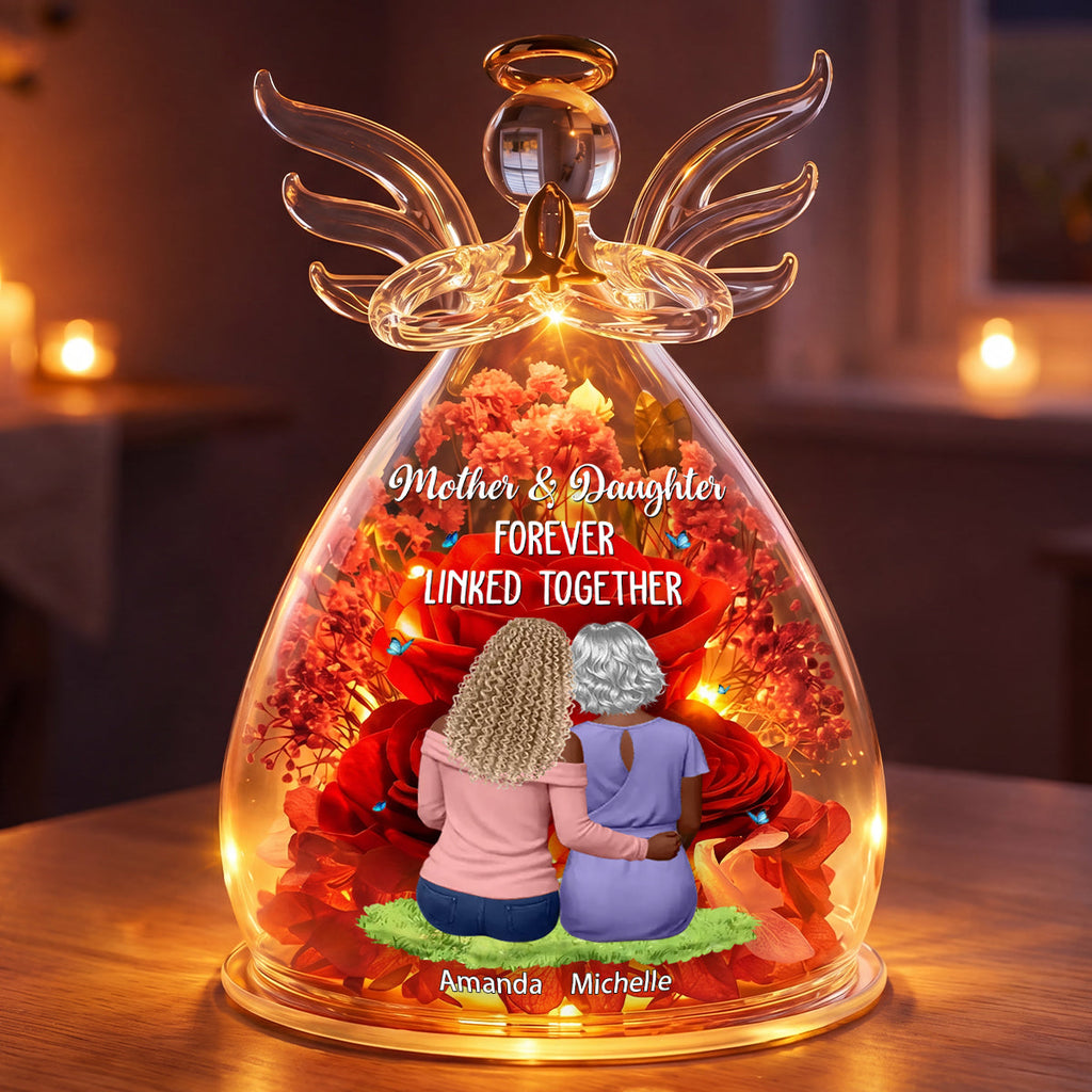 Mother And Daughter Forever Linked Together - Personalized Angel Dome With Preserved Flowers
