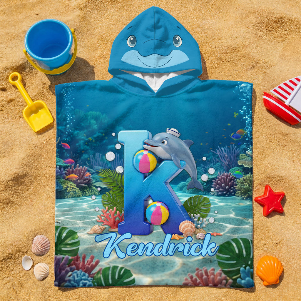 Dolphin Alphabet Summer Beach For Kid - Personalized Kids Hooded Beach Towel