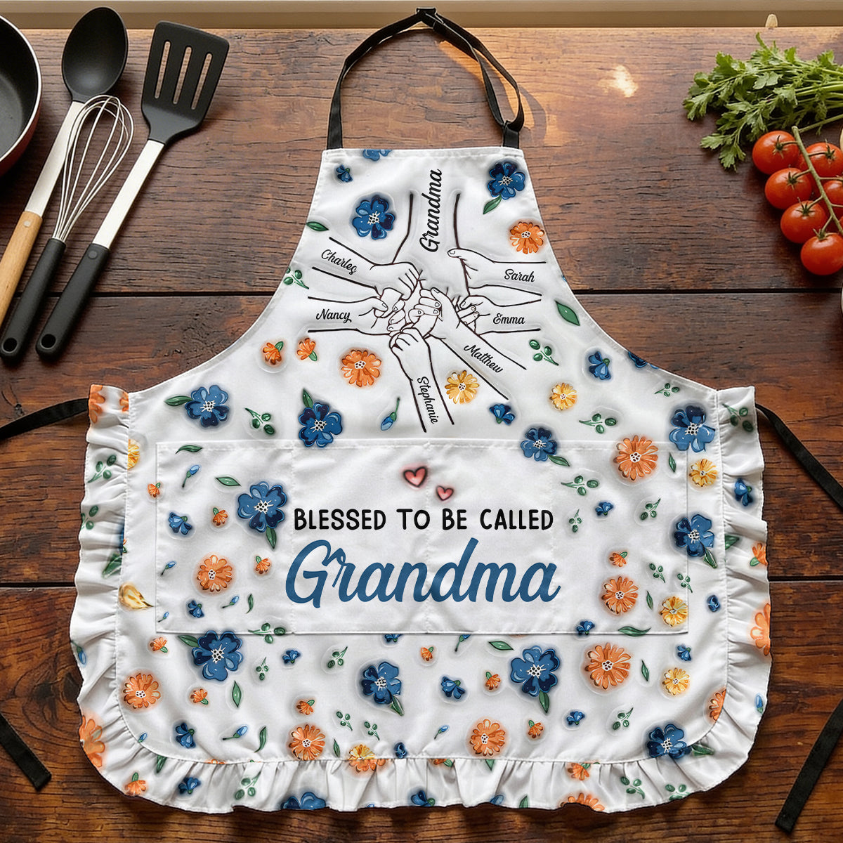 Blessed To Be Called Grandma - Personalized Ruffled Apron