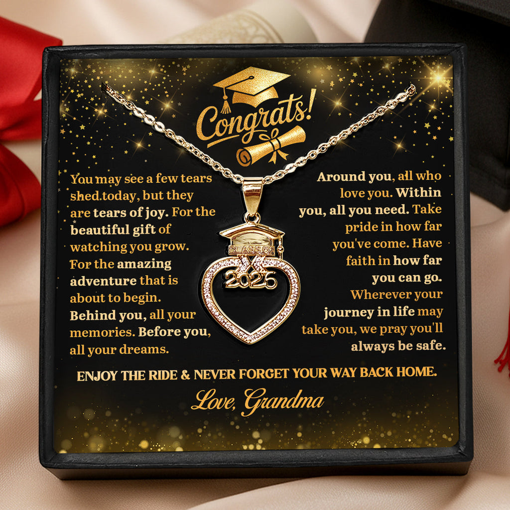 Tears Of Joy, Dreams Ahead - Personalized Grad Cap Heart Necklace With Box & Card 2026