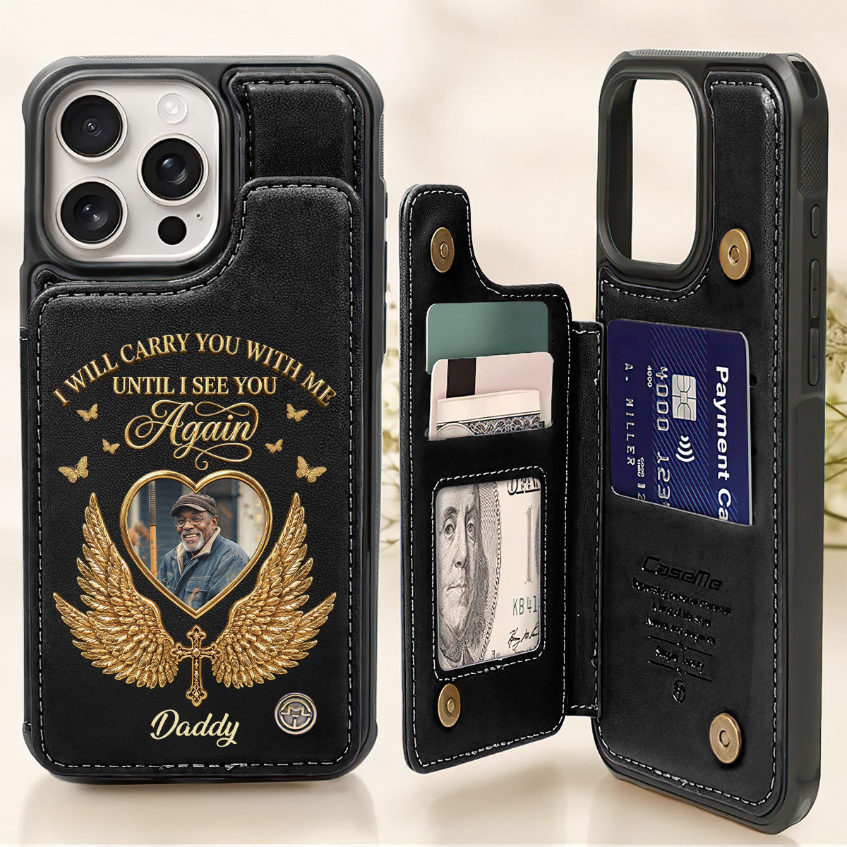 Custom Photo I Will Always Carry With Me Memorial - Personalized Leather Flip Wallet Phone Case