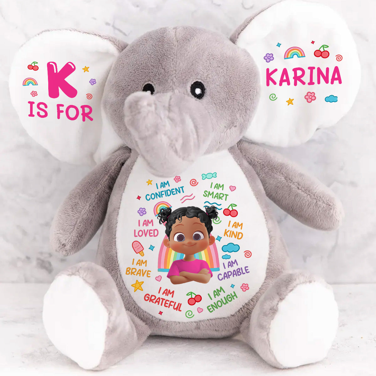 I Am Kind I Am Smart - Personalized Stuffed Elephant