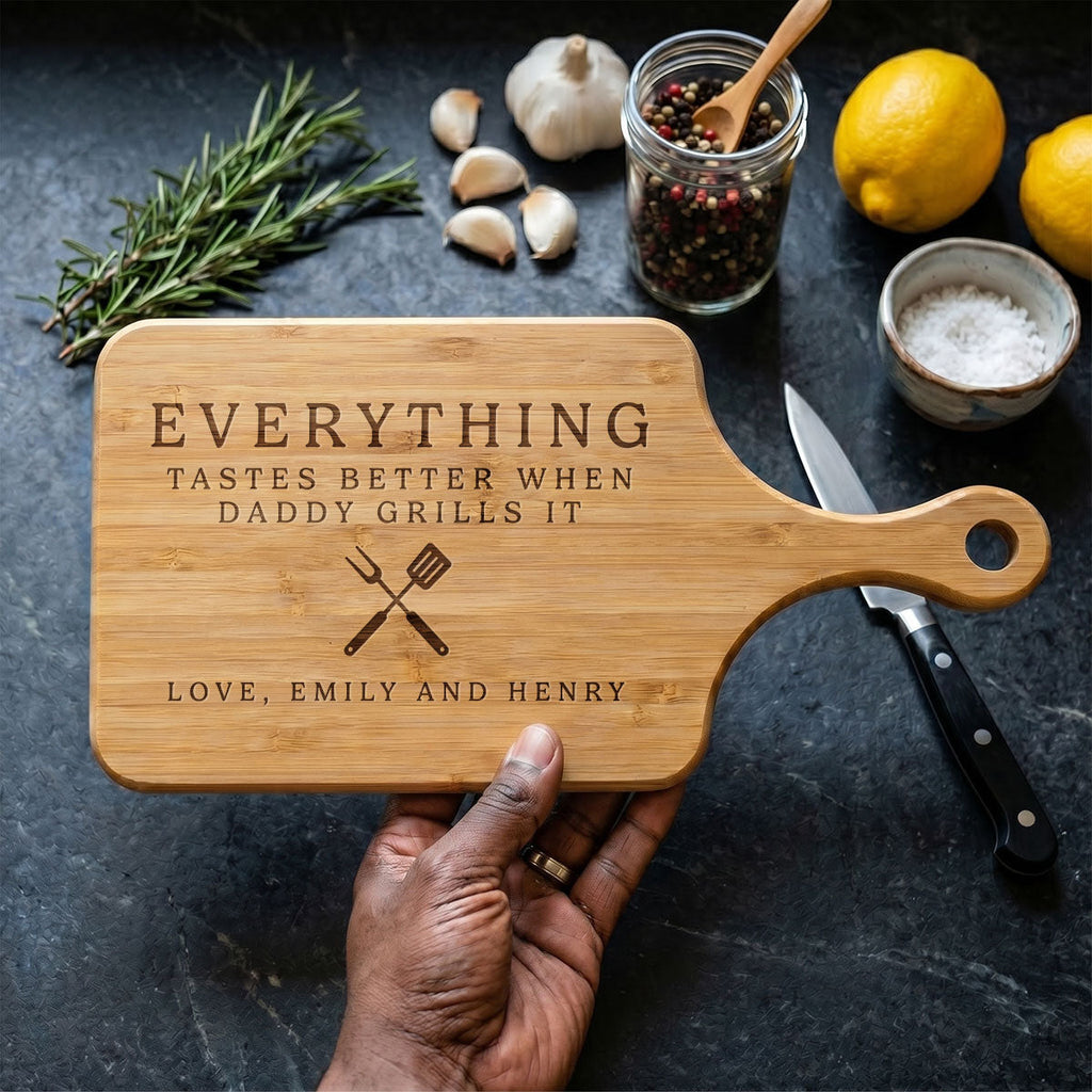 Everything Tastes Better When Daddy Grills It - Personalized Cutting Board With Handle