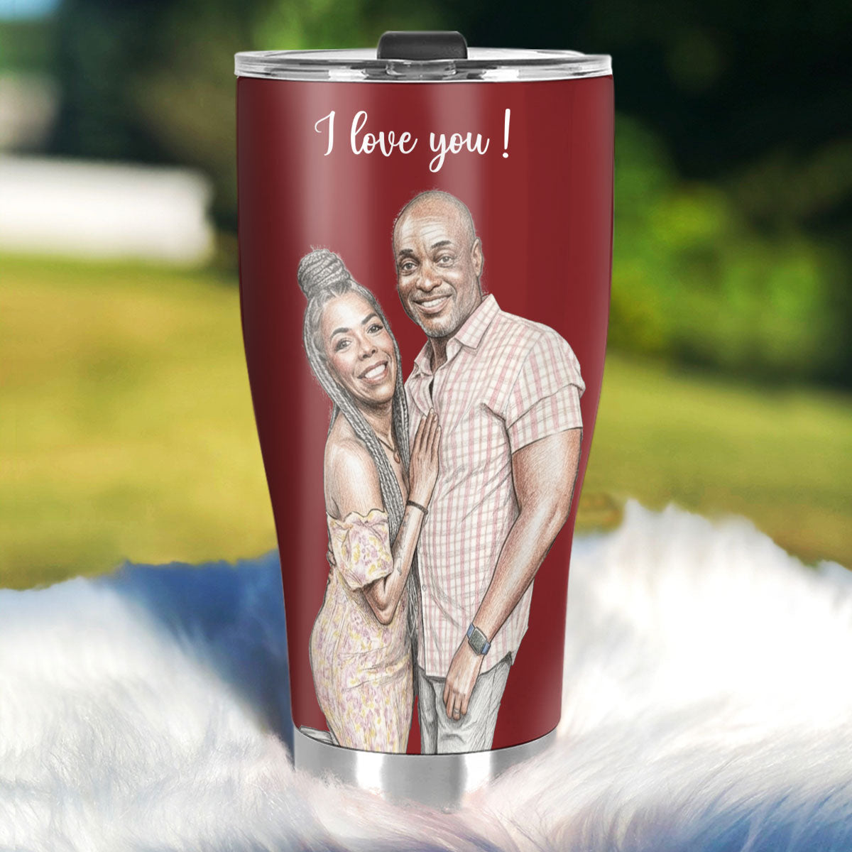 Custom Photo Colored Pencil Sketch Portrait Together Forever - Personalized Stainless Steel Tumbler