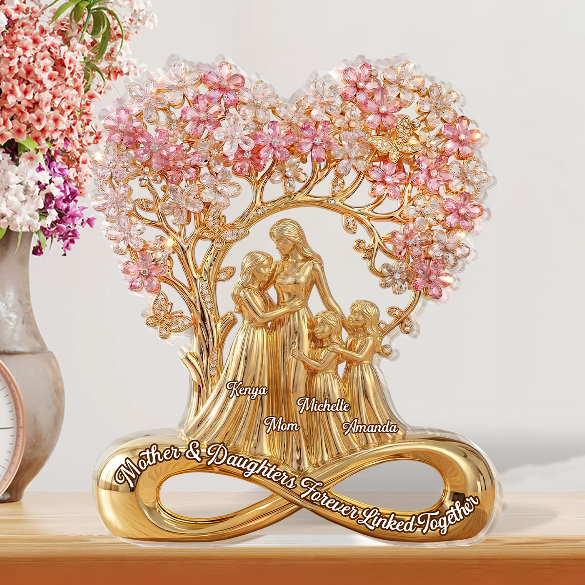 Mother & Daughters Forever Linked Together - Personalized Custom Shaped Acrylic Plaque
