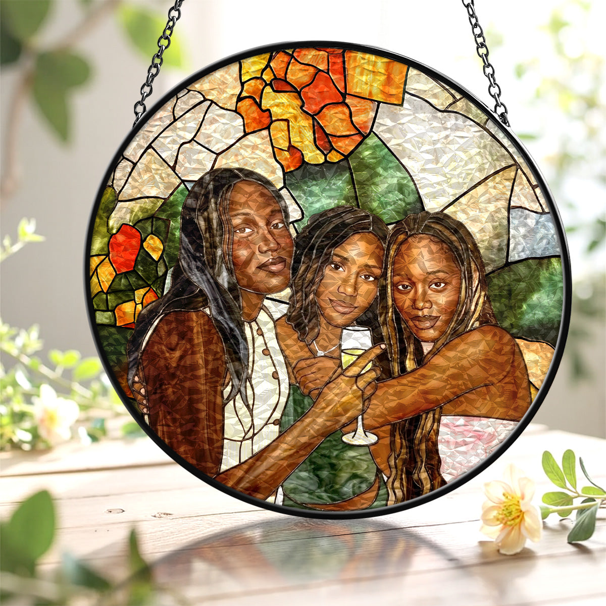 Custom Photo Stained Glass Portrait Besties Friends - Personalized Stained Glass Window Hanging Suncatcher