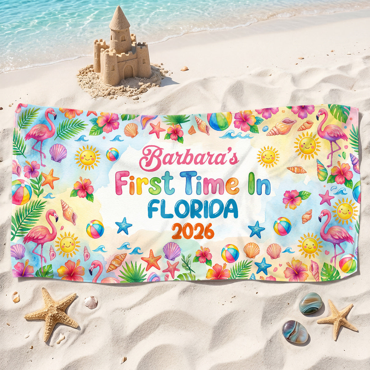 First Time On Holiday - Personalized Beach Towel