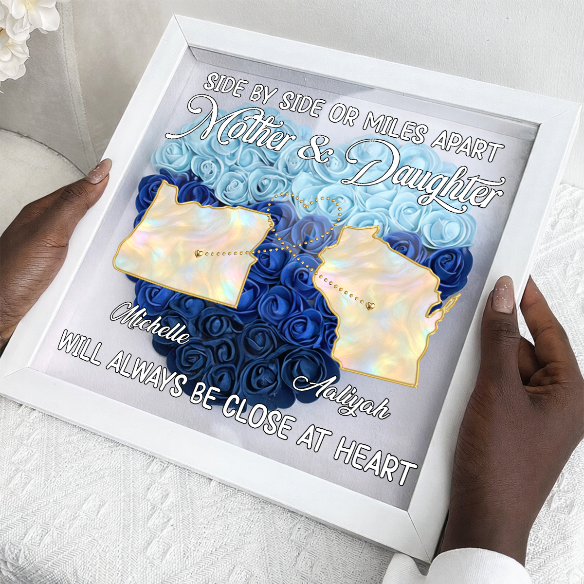 Mother And Daughter Will Always Be Close At Heart - Personalized Heart Flower Shadow Box