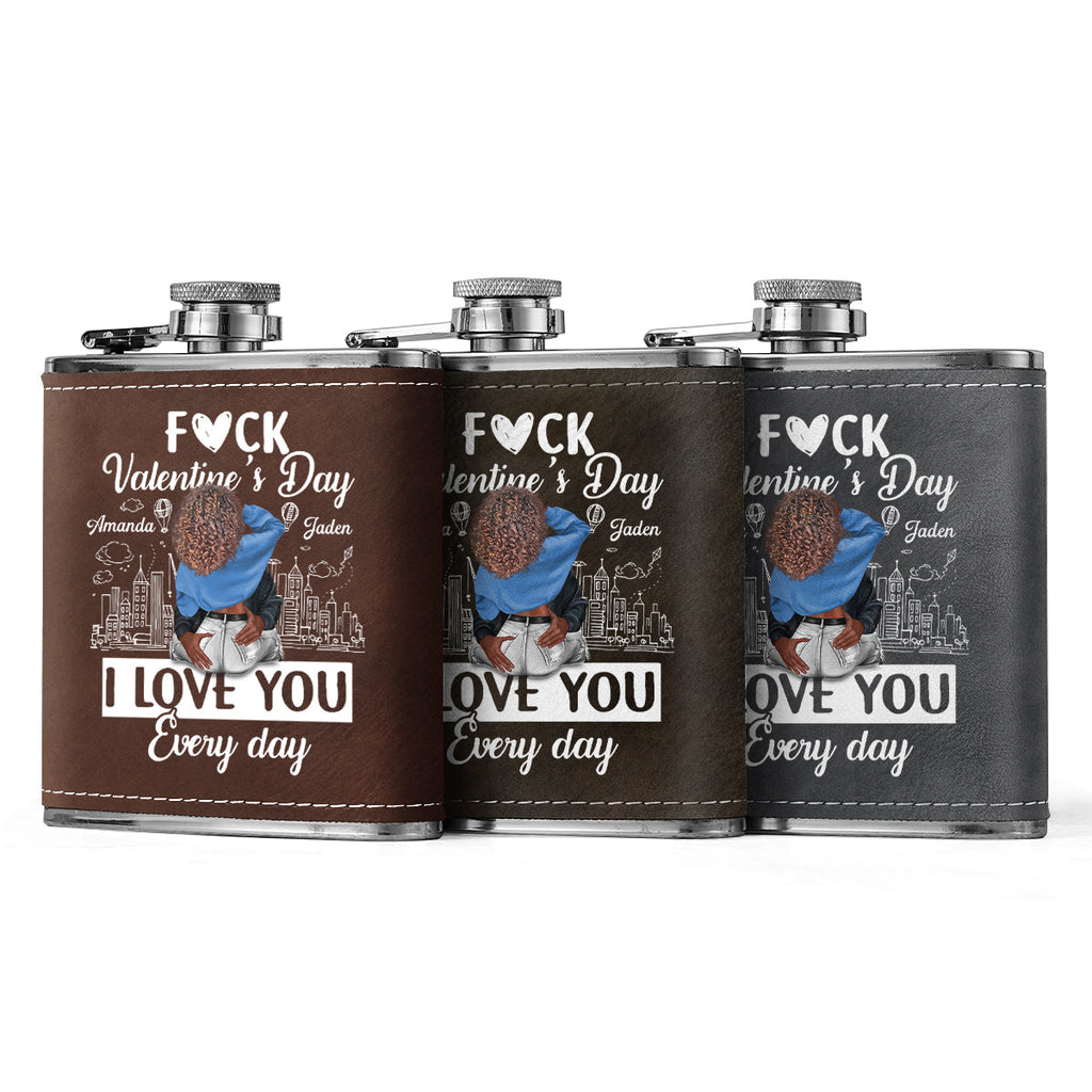 I Love You Every Day - Personalized Leather Flask