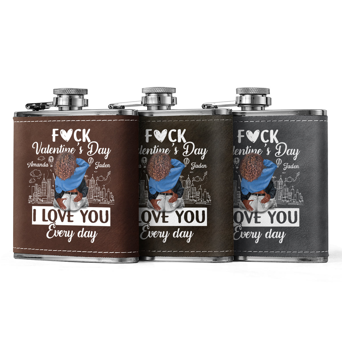I Love You Every Day - Personalized Leather Flask