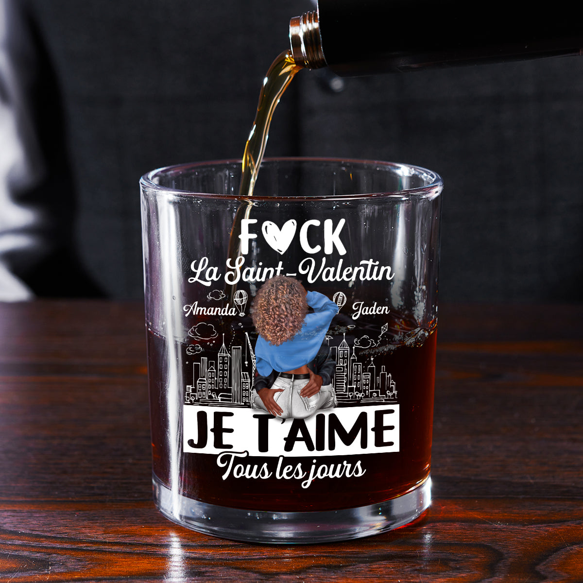 Je T’aime Tous Les Jours - Personalized Round Whiskey Glass