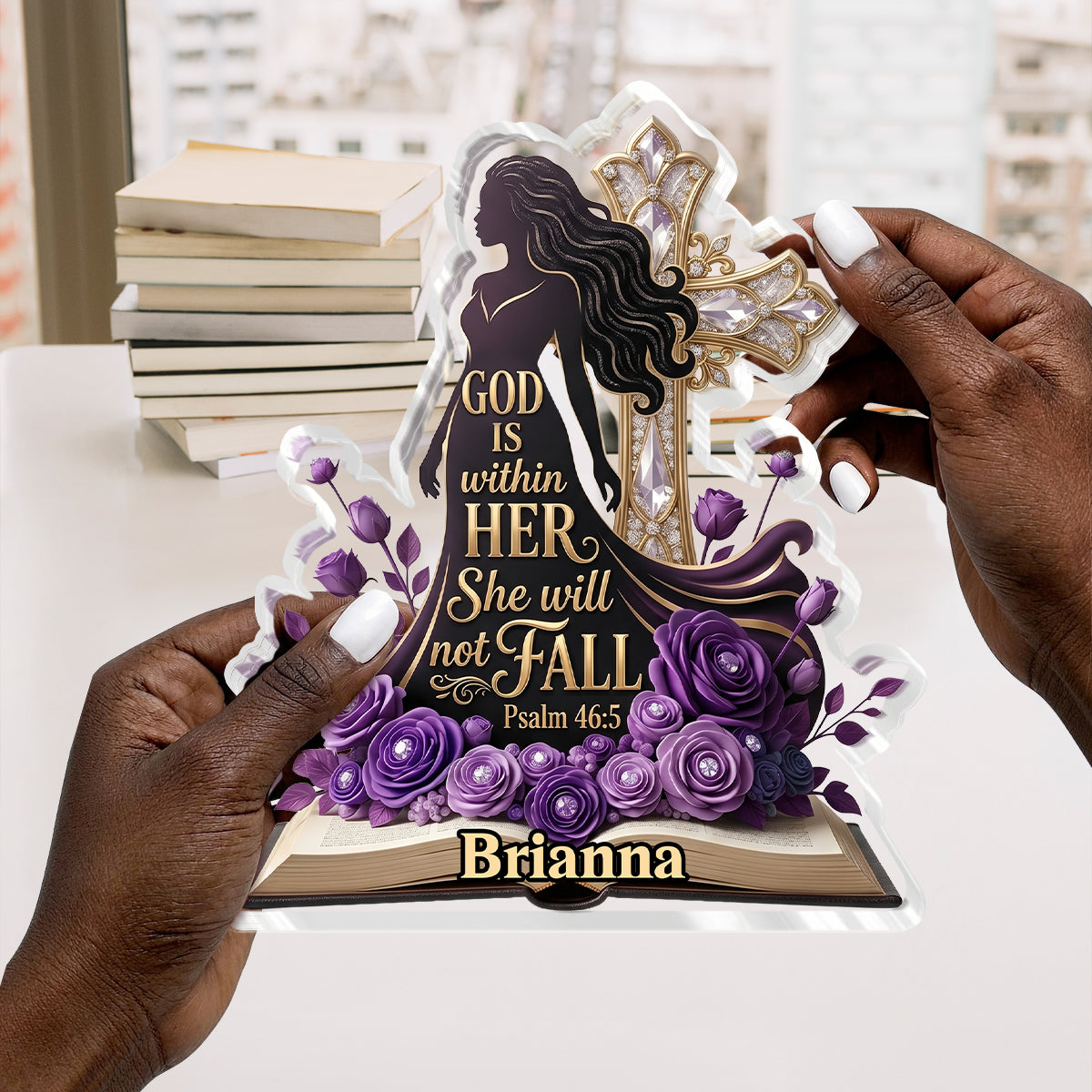 God Is Within Her Purple Roses - Personalized Custom Shaped Acrylic Plaque