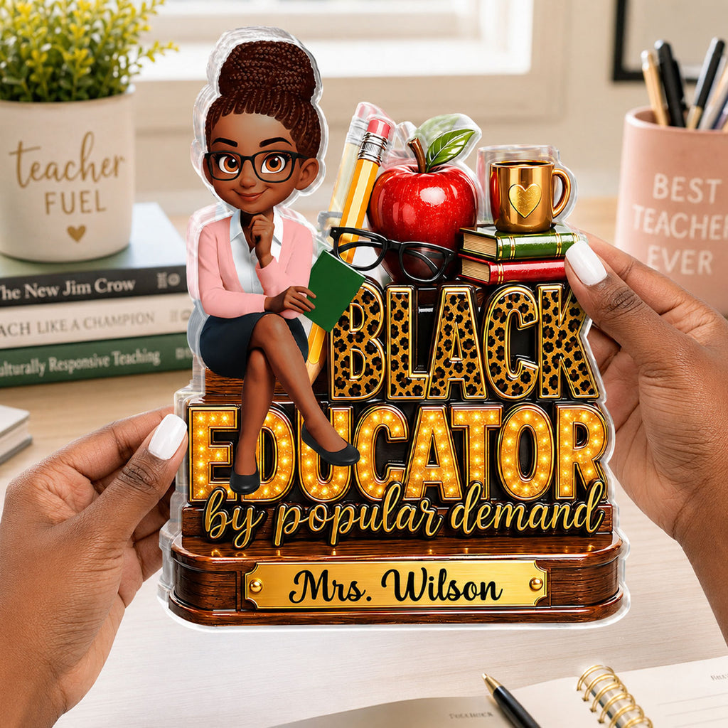 Black Educator Back To School Decor For Teacher - Personalized Custom Shaped Acrylic Plaque