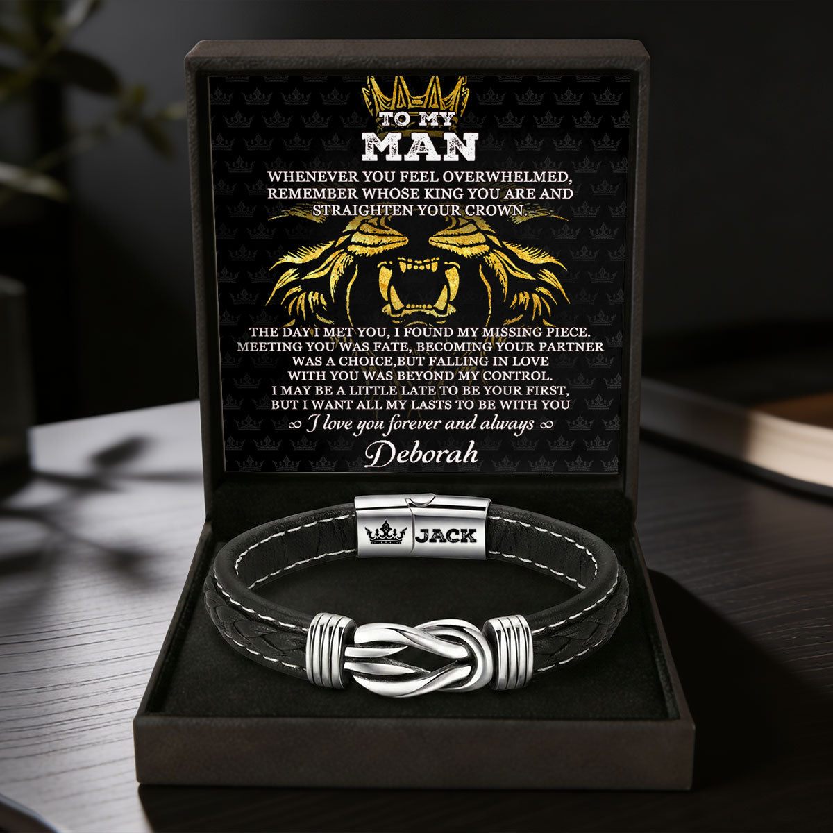 Remember Whose King You Are - Personalized Braided Leather Infinity Bracelet