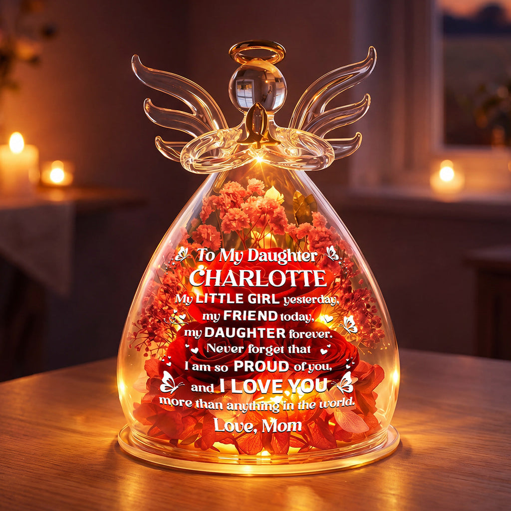I Love You More Than Anything In The World - Personalized Angel Dome With Preserved Flowers