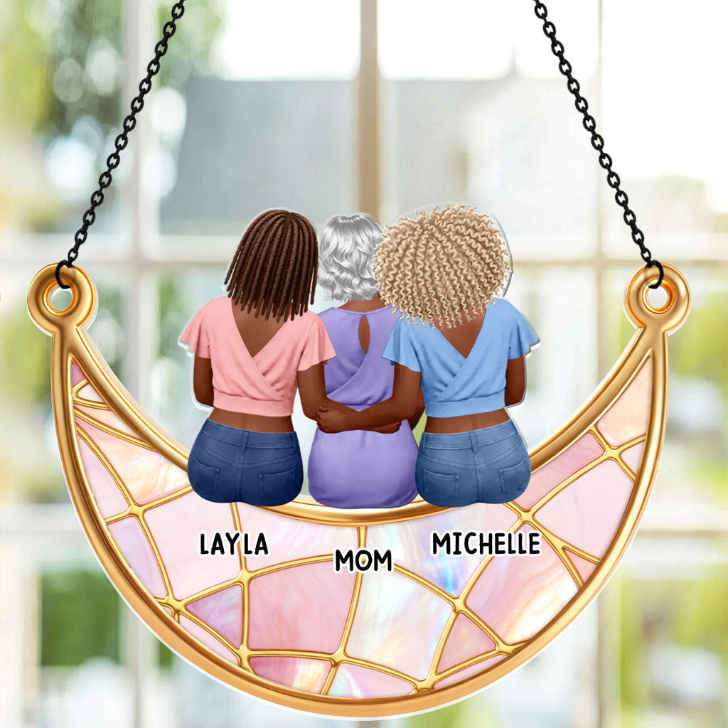 Mother And Daughter Son Moon Love - Personalized Acrylic Suncatcher