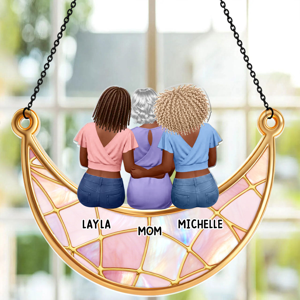 Mother And Daughter Son Moon Love - Personalized Acrylic Suncatcher