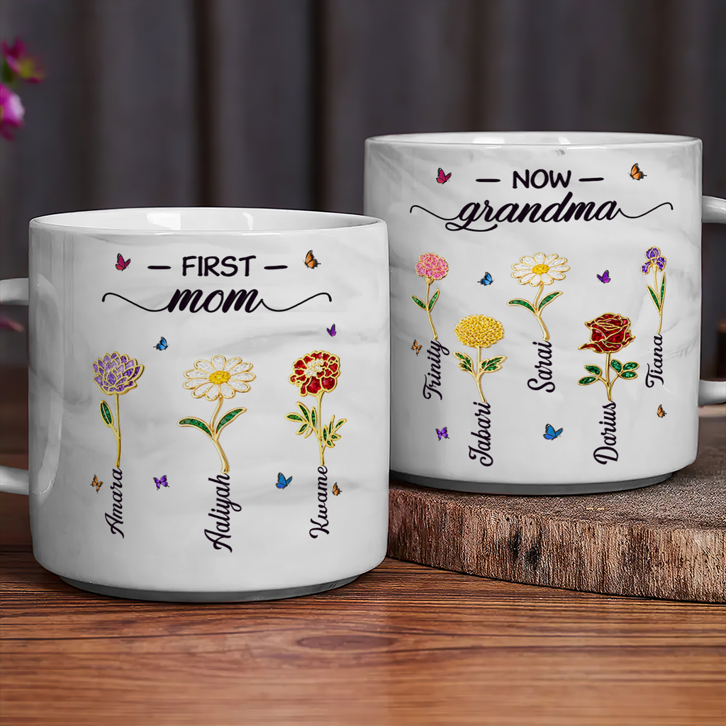 Grandma Birthmonth Flower - Personalized Marble Mug