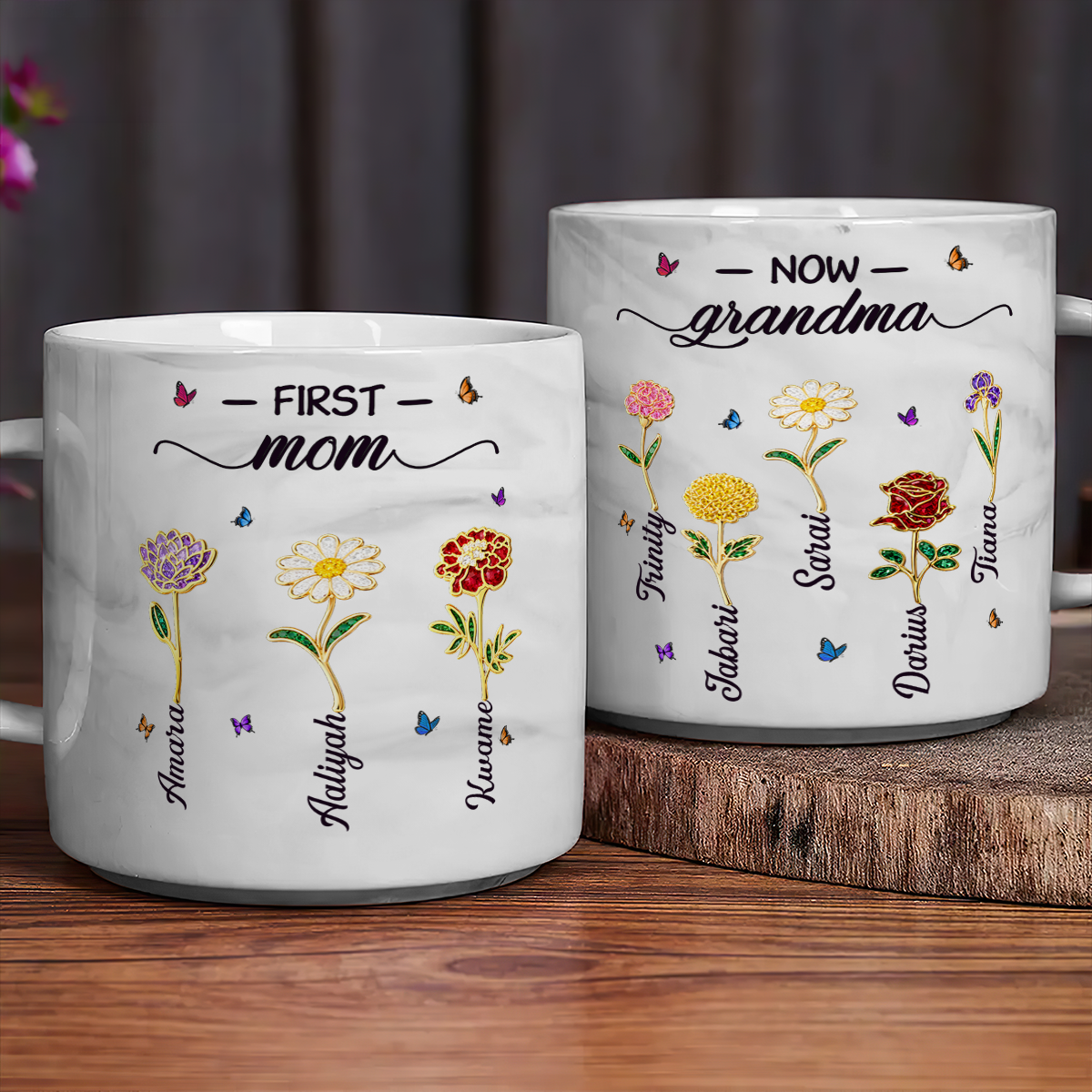 Grandma Birthmonth Flower - Personalized Marble Mug