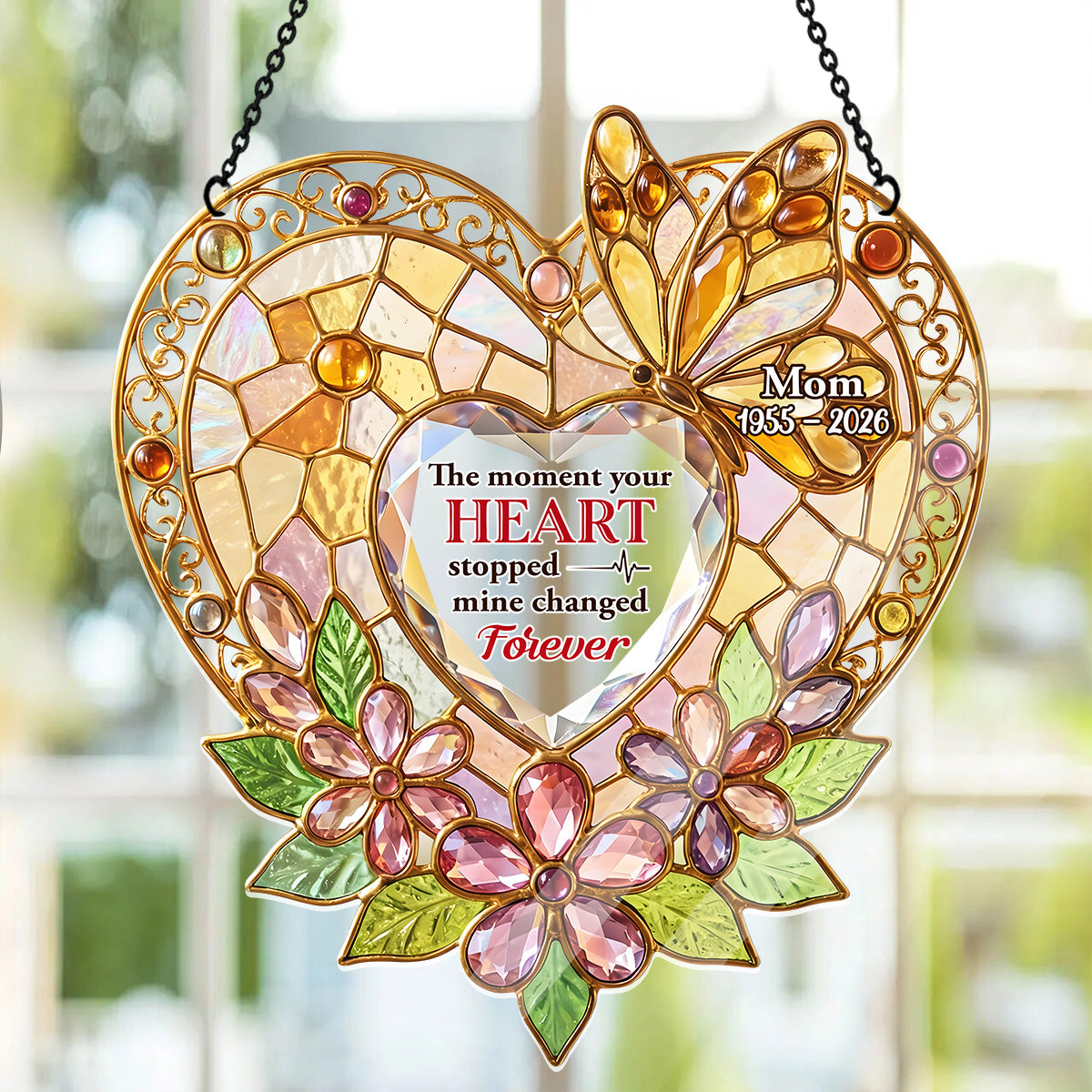 The Moment Your Heart Stopped Mine Changed Forever - Personalized Acrylic Suncatcher