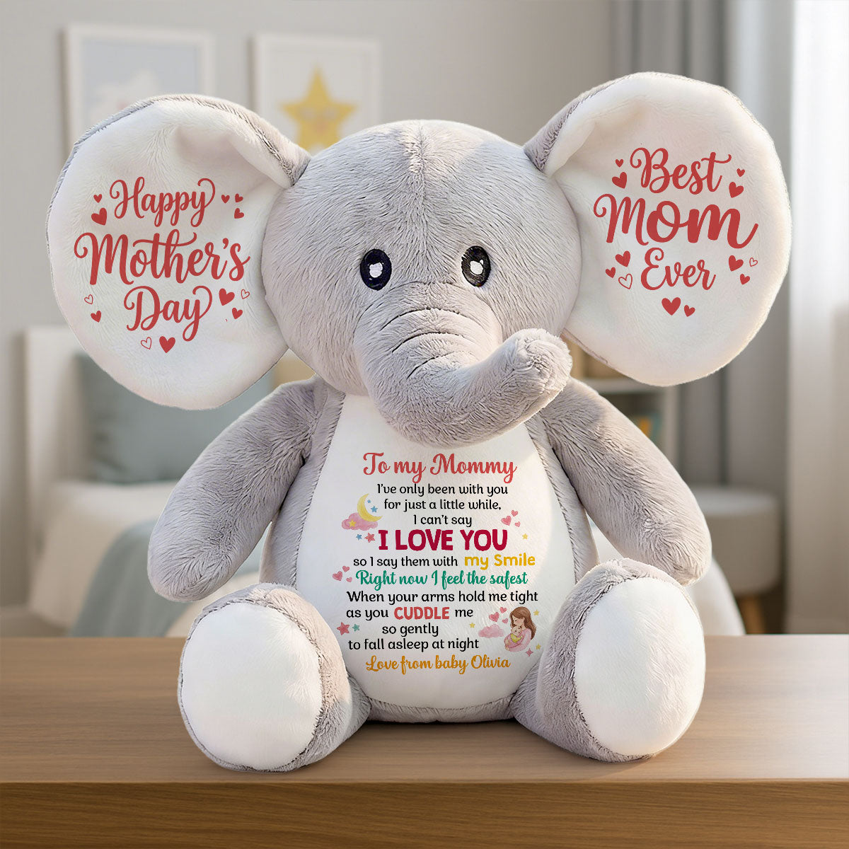 Right Now I Feel The Safest - Personalized Stuffed Elephant