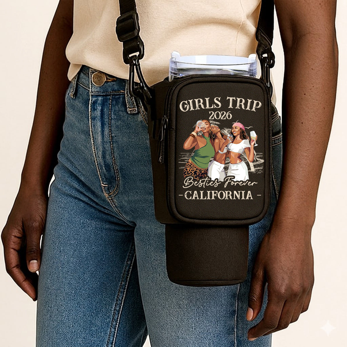 Custom Photo Poster Art Girls Trip Besties Forever - Personalized Tumbler Holder Bag