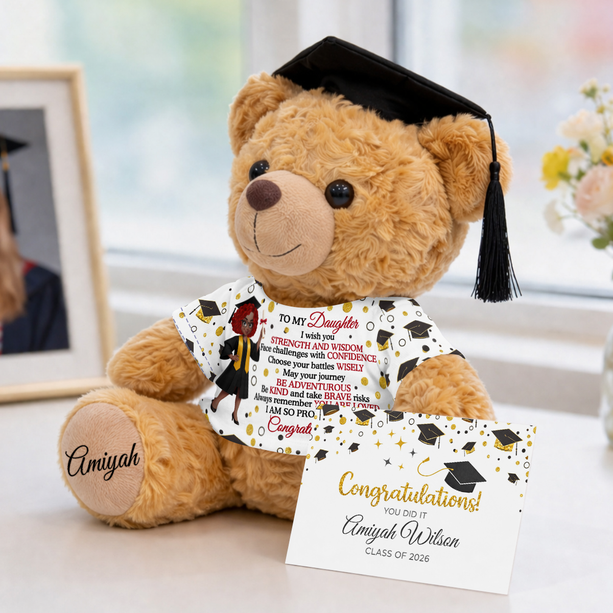I Wish You Strength And Wisdom - Personalized Graduation Bear With Card