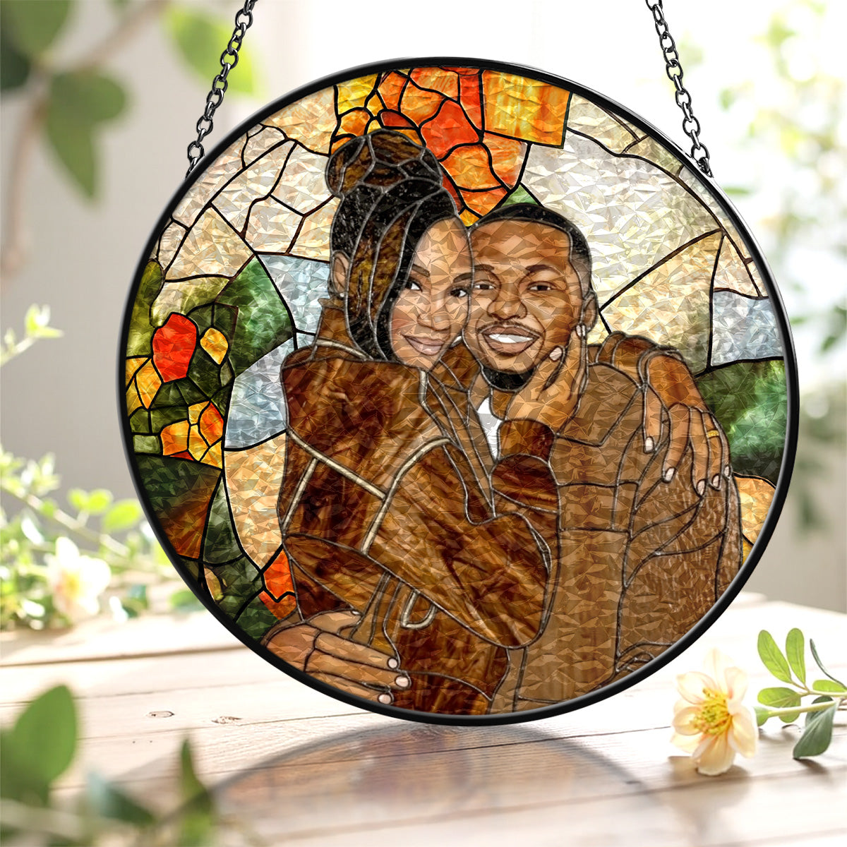 Custom Photo Stained Glass Portrait Wife Husband Couple - Personalized Stained Glass Window Hanging Suncatcher