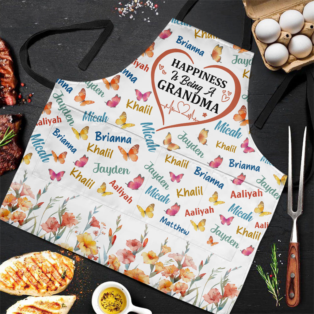 Happiness Is Being A Grandma - Personalized Apron With Pocket