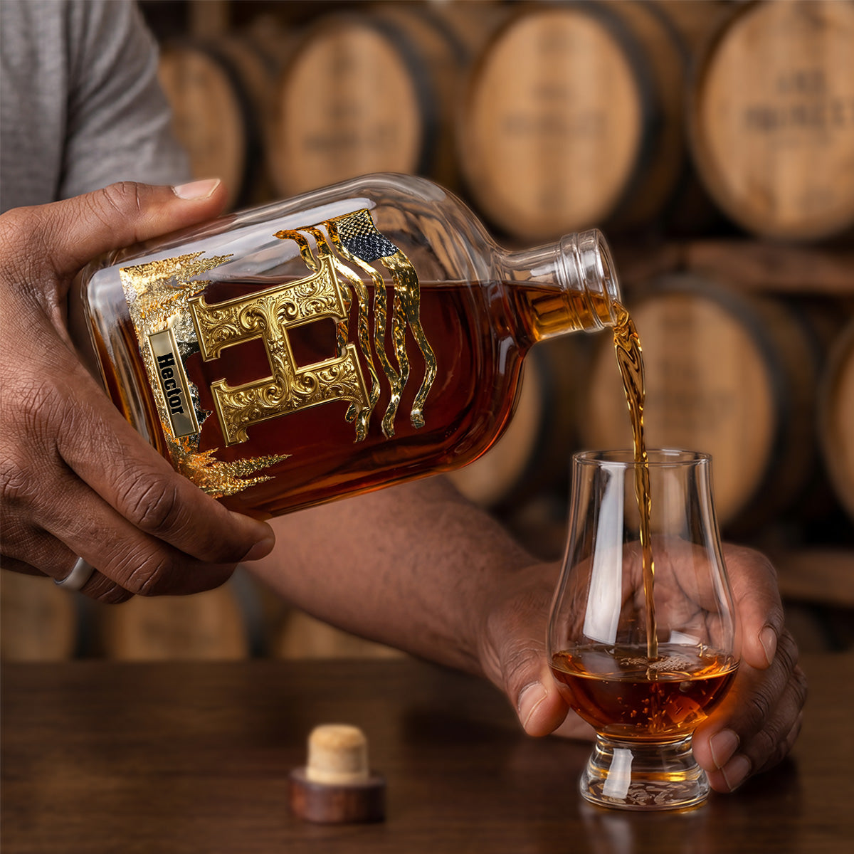 Golden Initial Gift For Husband and Dad - Personalized Whiskey Bottle