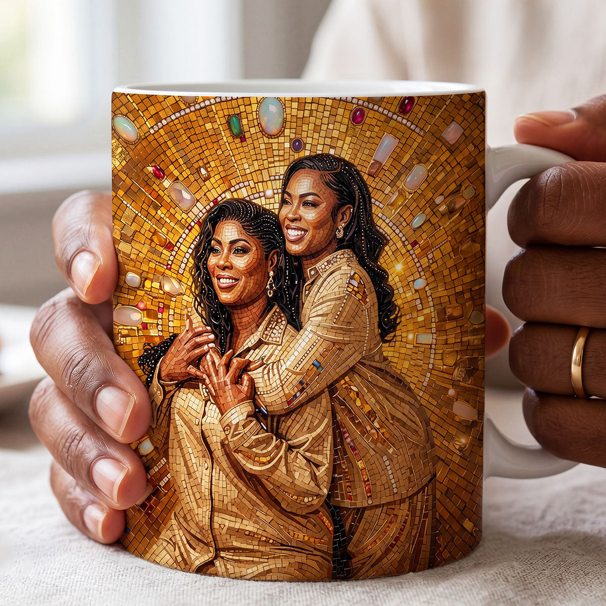 Custom Photo Portrait Premium Mosaic Mom Grandma Parents Family Gold Version - Personalized Ceramic Coffee Mug