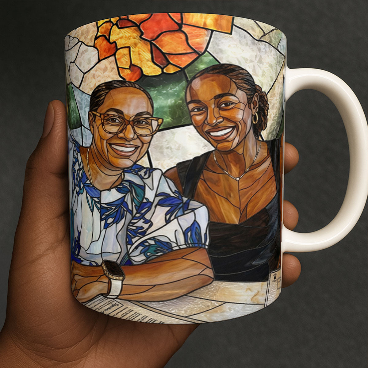 Custom Photo Stained Glass Portrait Mom Grandma Parents Family - Personalized Ceramic Coffee Mug