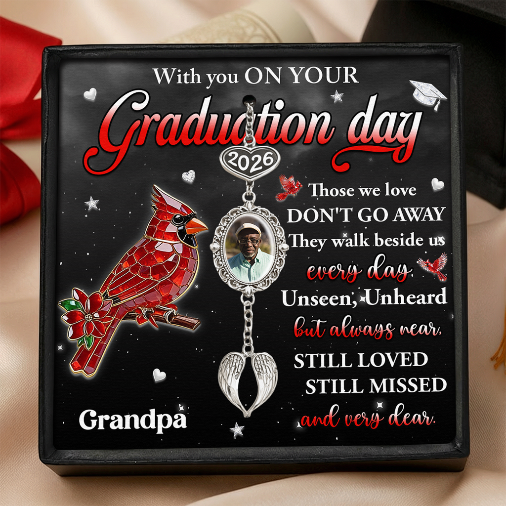 With You On Your Graduation - Personalized Graduation Tassel Photo Charm With Angel Wing