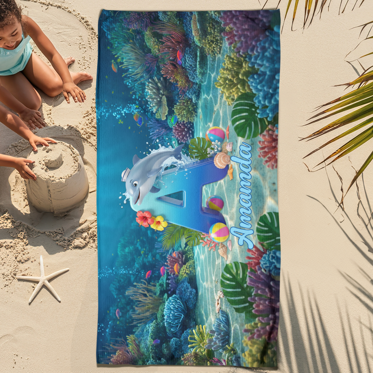 Dolphin Alphabet Summer Beach For Kid - Personalized Beach Towel