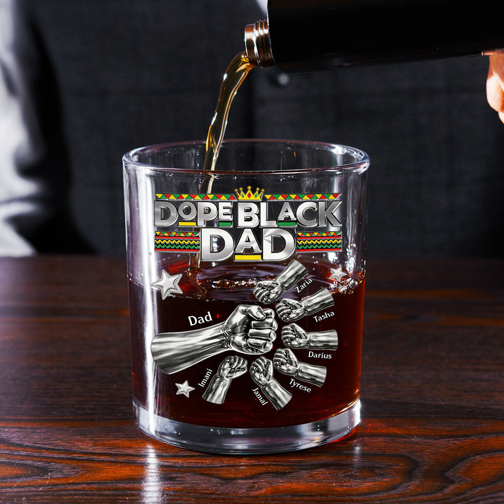 Dope Black Dad - Personalized Round Whiskey Glass