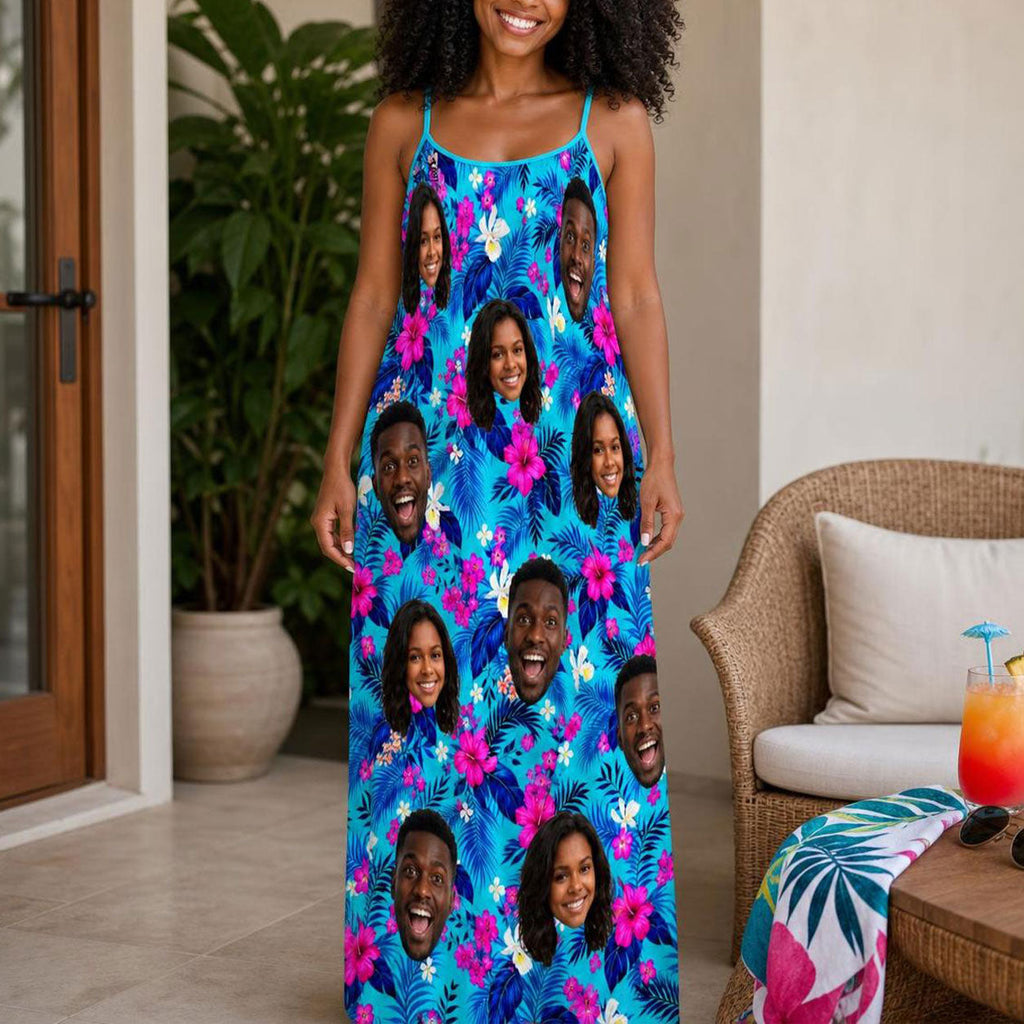 Tropical Funny Couple Upload Photo - Personalized Backless Cami Maxi Dress