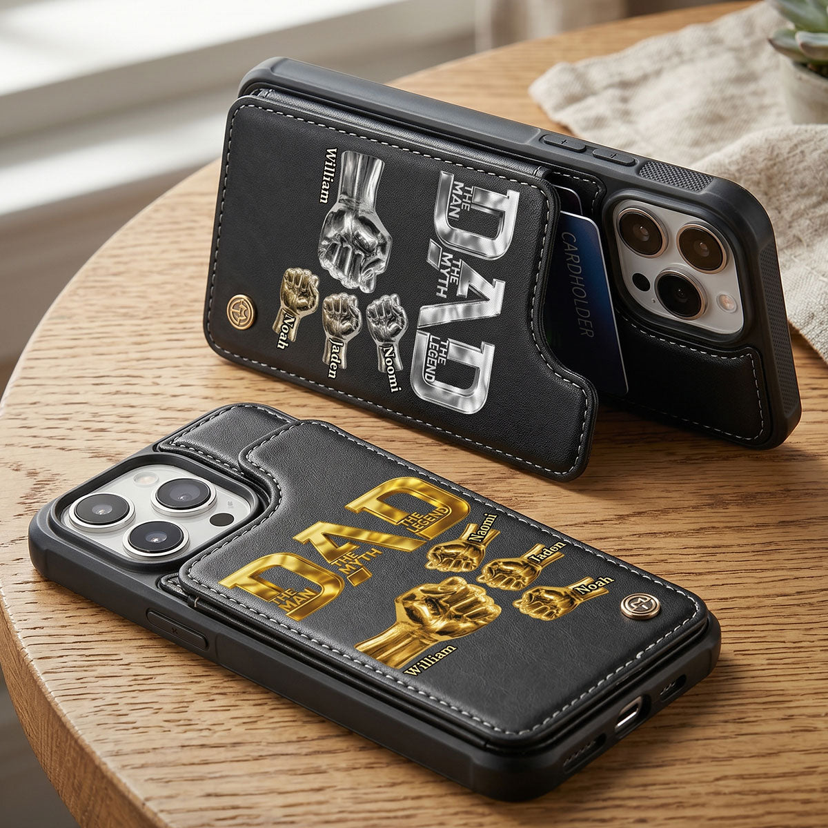 Dad The Man The Myth The Legend - Personalized Leather Flip Wallet Phone Case