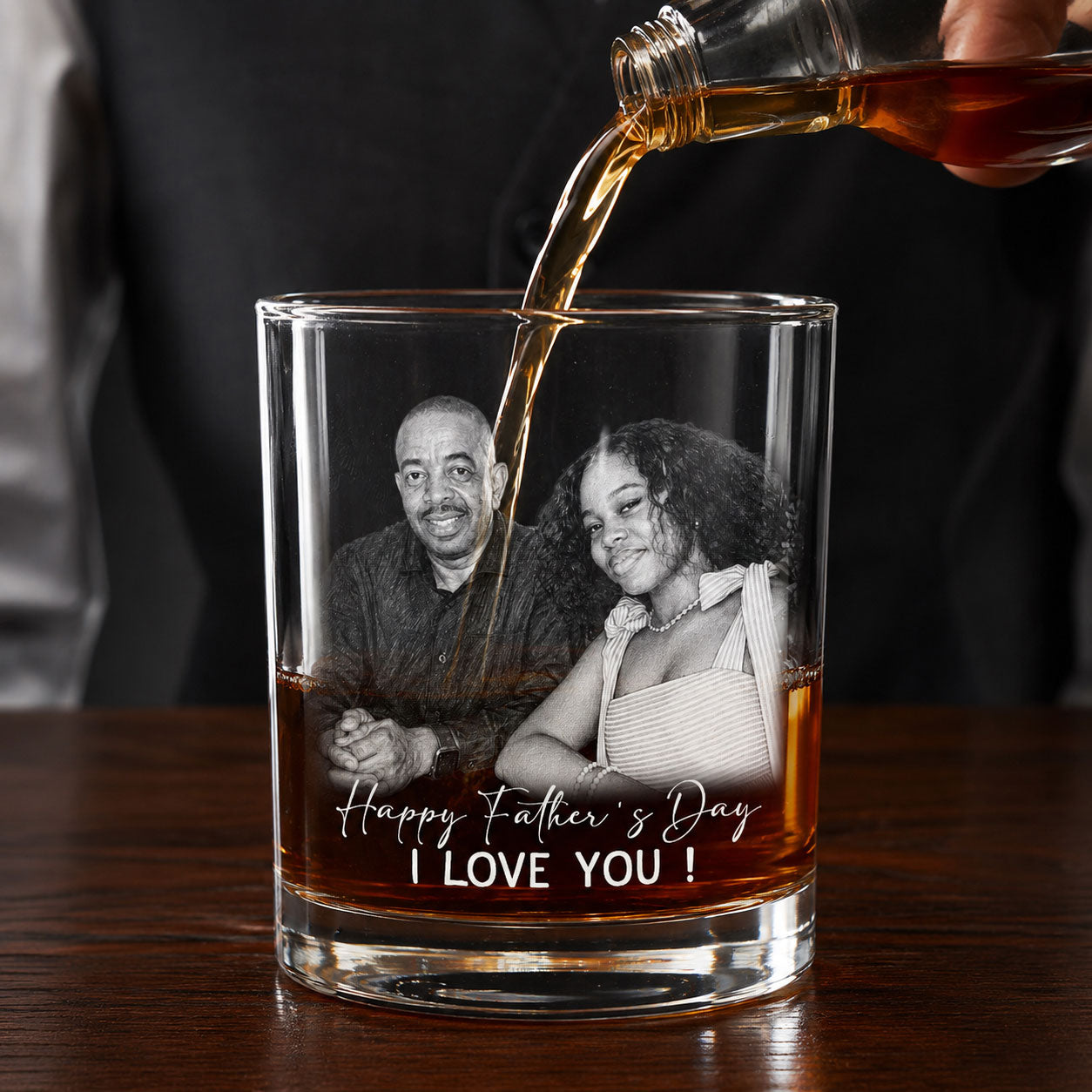 Custom Photo Pencil Sketch Best Dad Ever - Personalized Round Whiskey Glass
