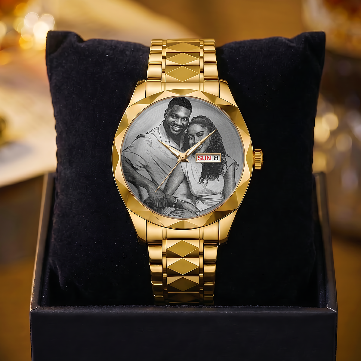 Custom Photo Husband Wife Couple Anniversary Gift - Personalized Men's Wrist Watch