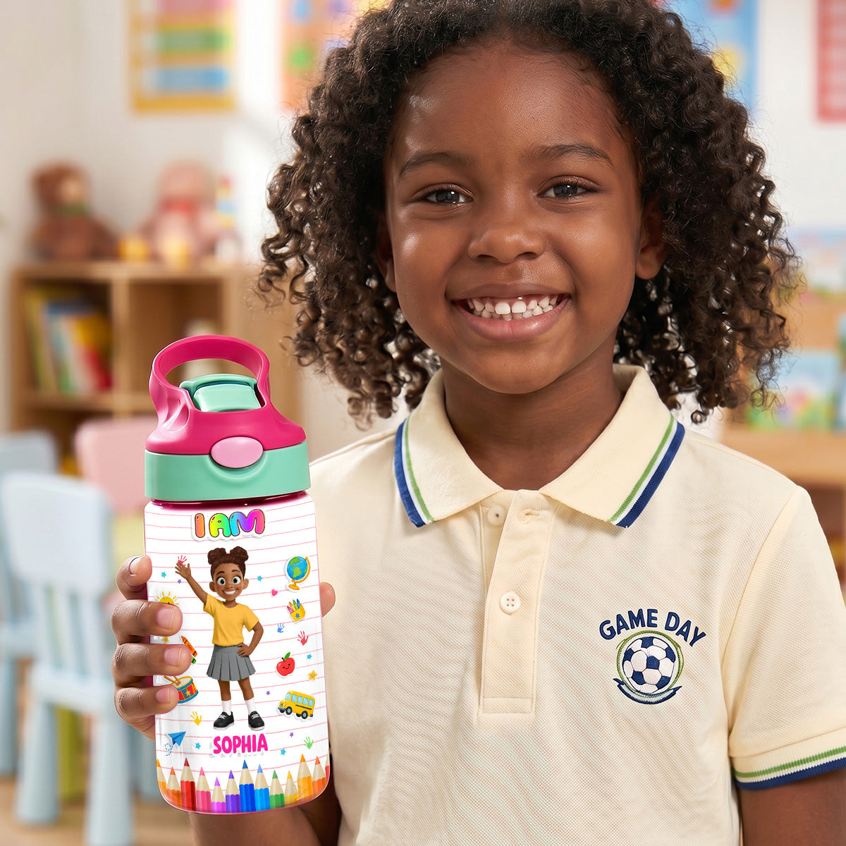 Kid Affirmations I Am Kind Smart Brave  - Personalized Kid Water Bottle
