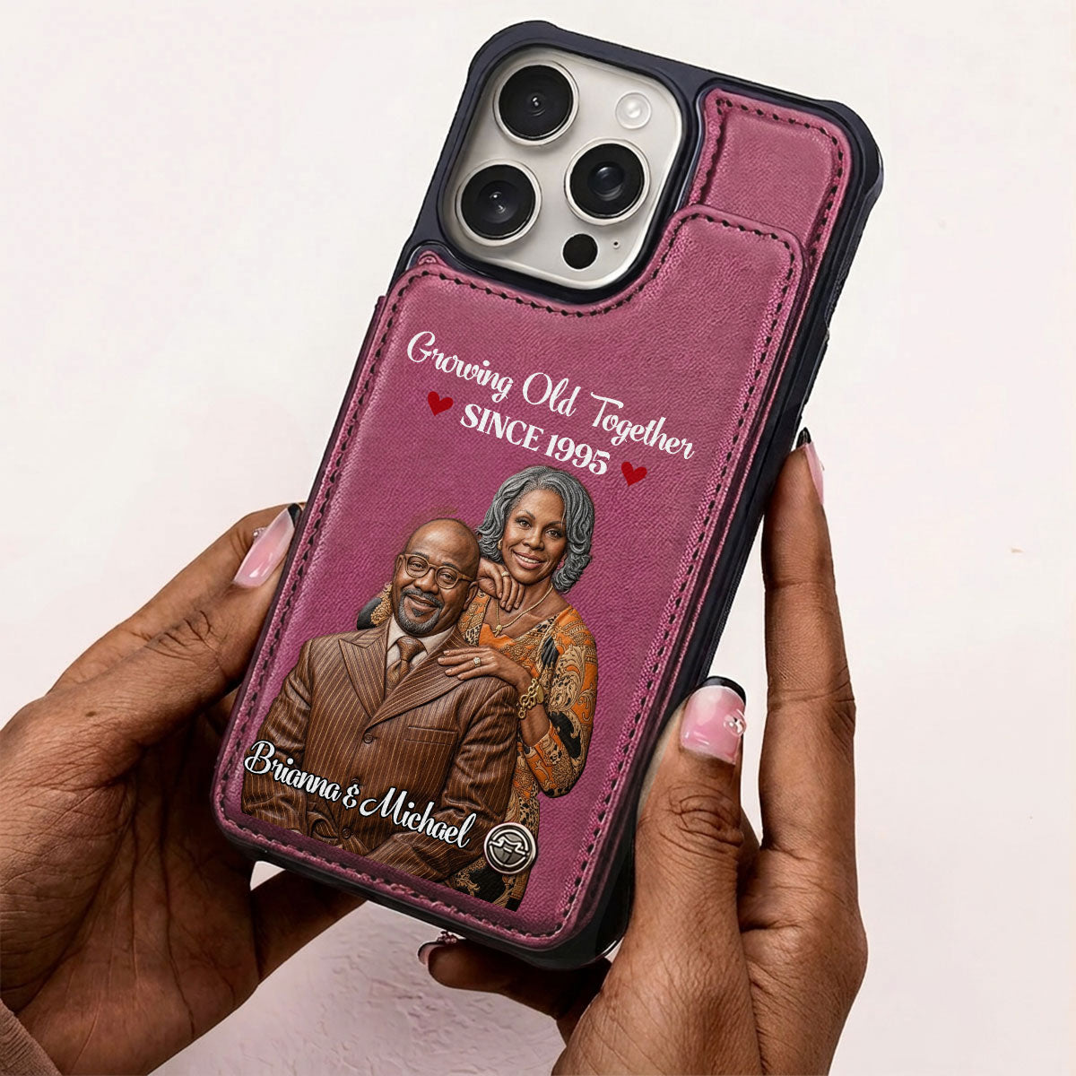 Custom Photo Growing Old Together Forever Anniversary Gift - Personalized Leather Flip Wallet Phone Case