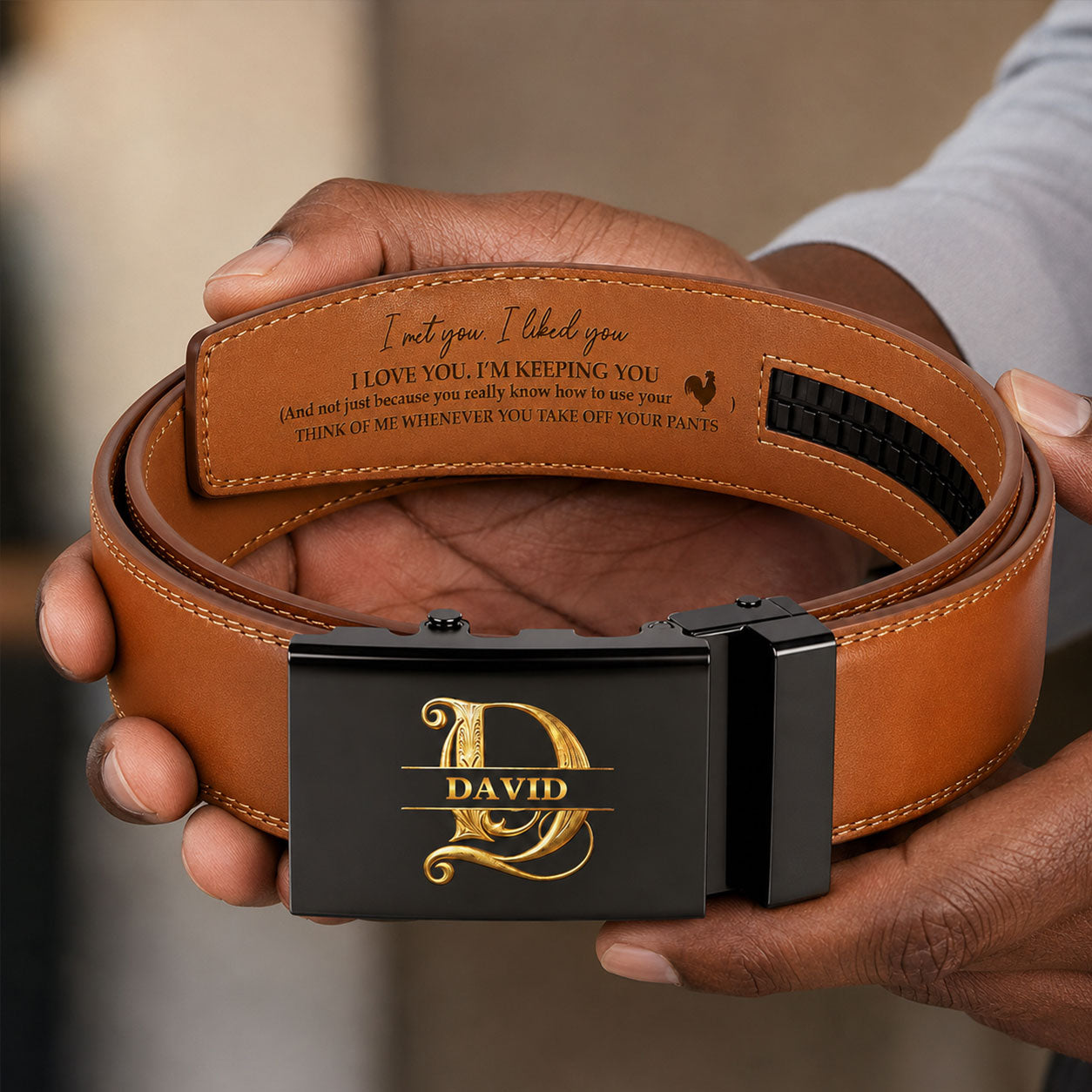 I Licked It So It's Mine - Personalized Leather Belt With Printed Buckle