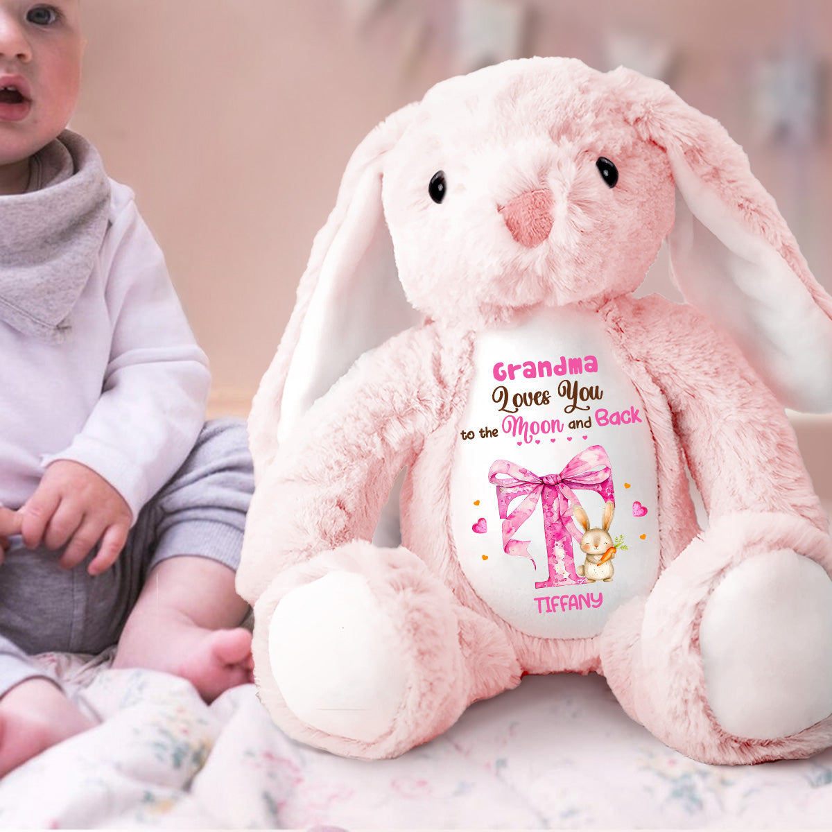 Grandma Loves You To The Moon And Back - Personalized Stuffed Bunny