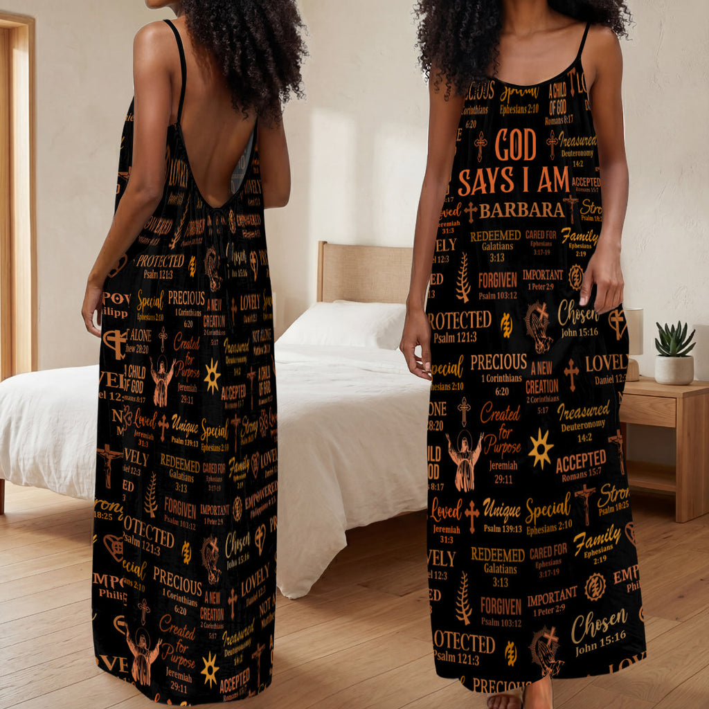 God Says I Am - Personalized Backless Cami Maxi Dress