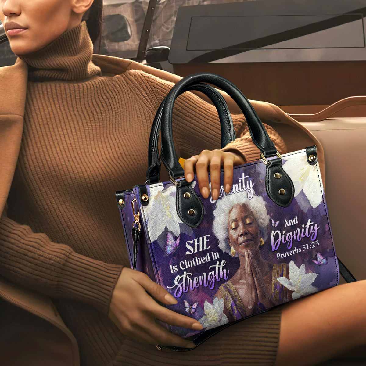 She Is Clothed In Strength And Dignity - Personalized Leather Handbag